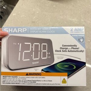 Sharp Silver Display Alarm Clock with Phone Charging